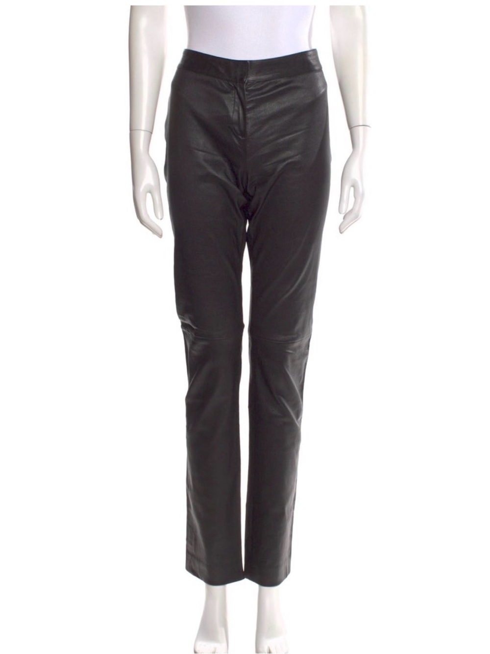 Derek Lam Black Lambskin Leather Straight Leg Pants Bonded Stretch Size 10